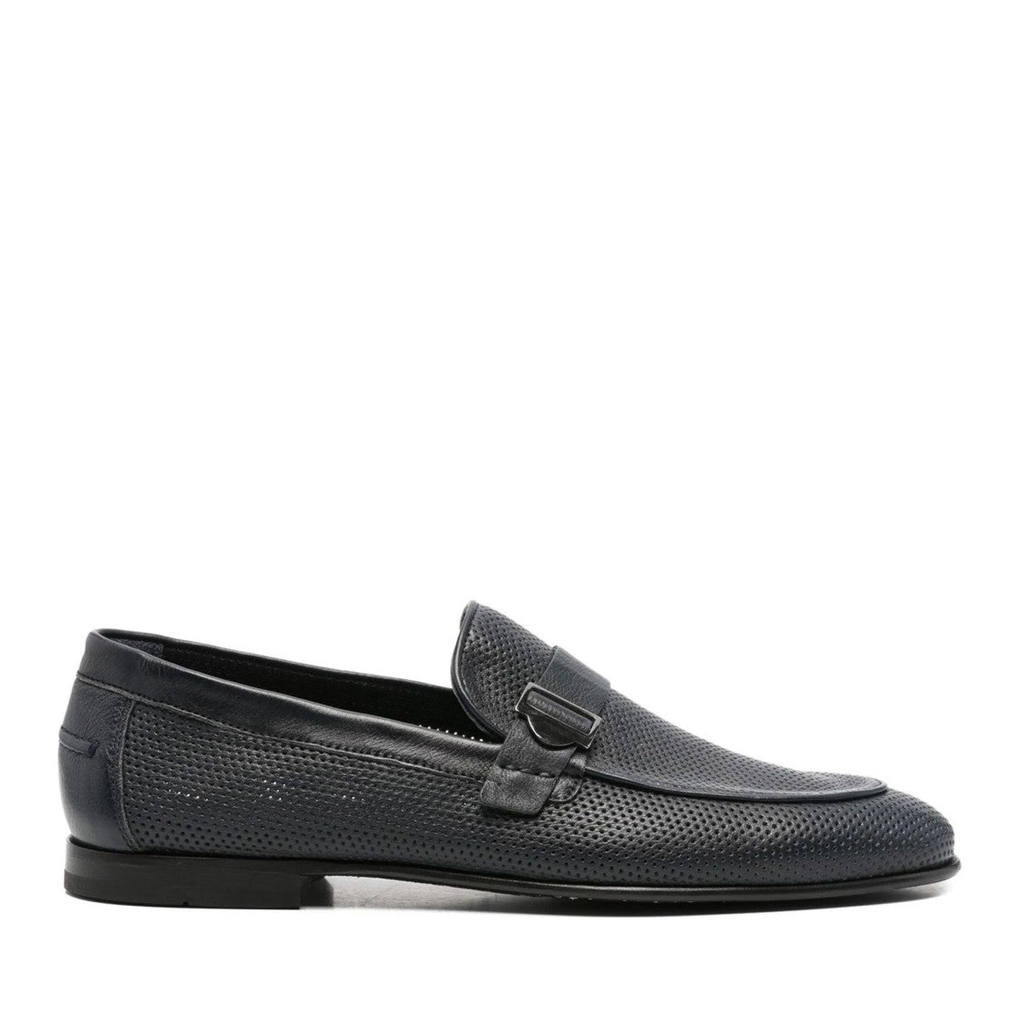 John Harrison Blue Perforated Leather Buckle Loafers