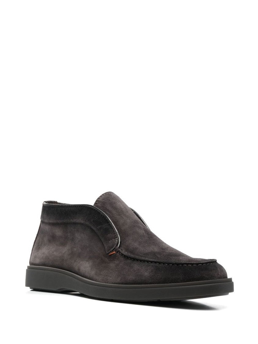 Santoni Ankle-Length Slip-On Suede Boots With Round Toe
