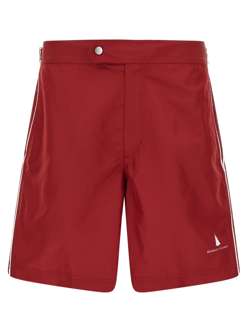 Brunello Cucinelli Contrast-Detail Semi-Matte Nylon Swimsuit With Logo