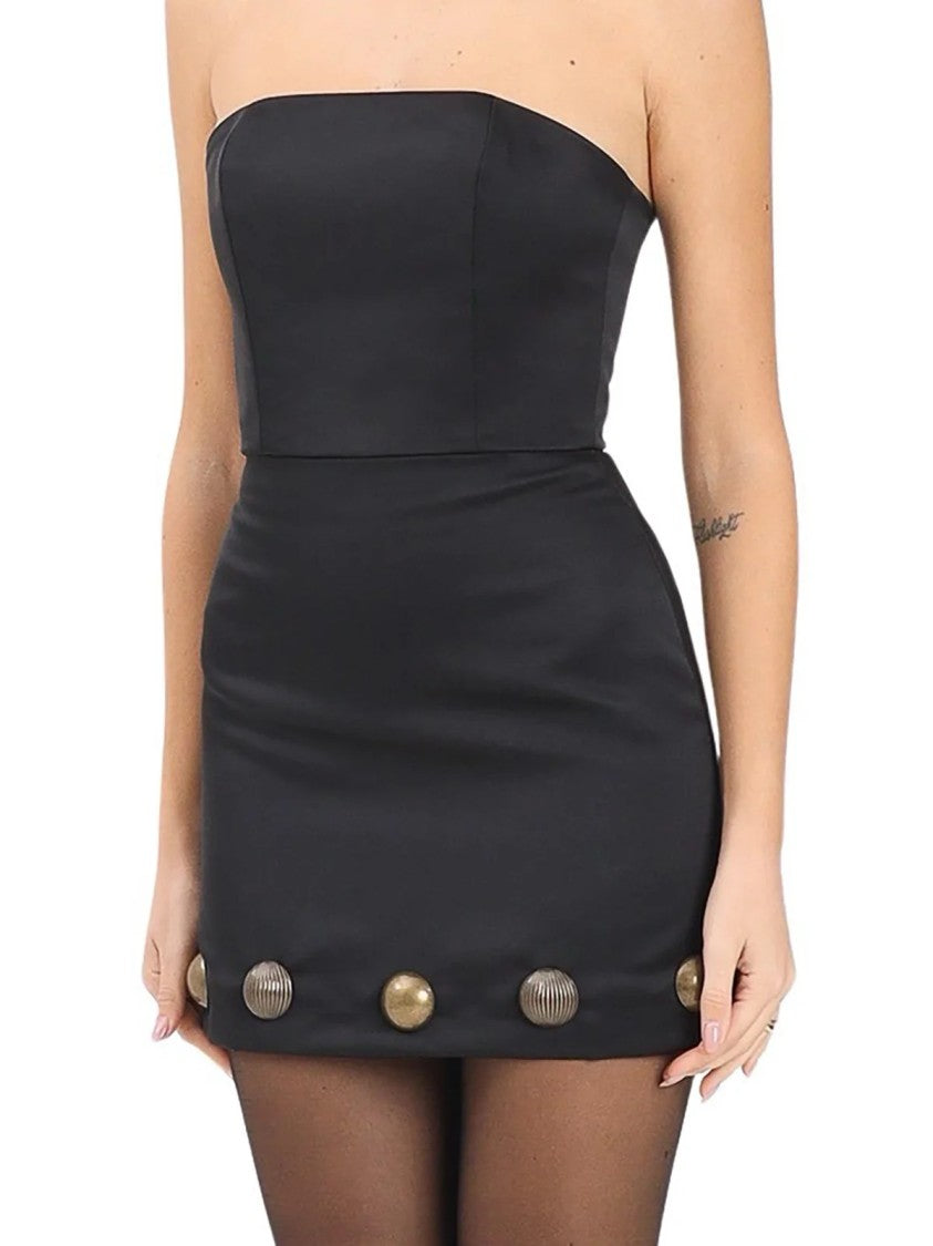 Noell Maggini Satin Mini Dress With Strapless Bustier Neckline And Decorative Buttons