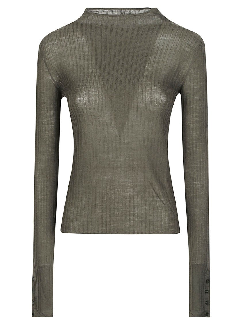 Patrizia Pepe Long Sleeve Turtle Neck Fitted Ribbed Wool Turtleneck