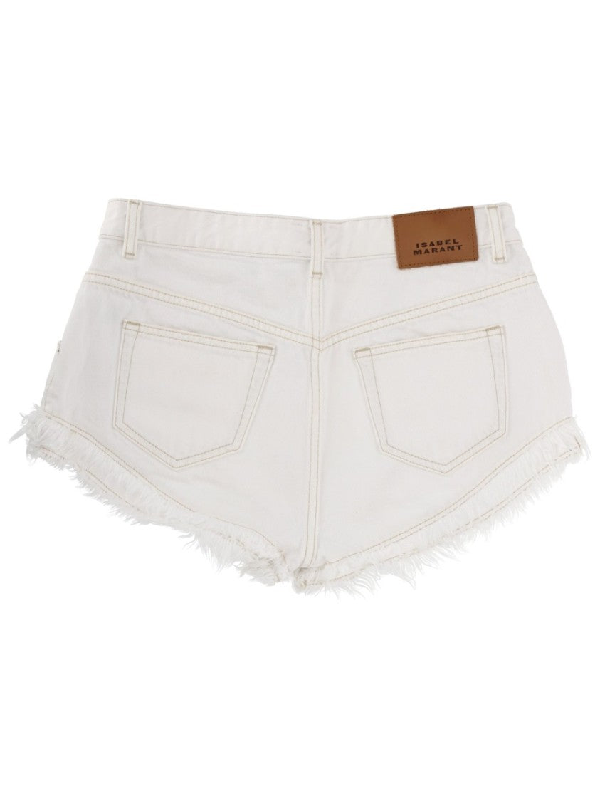 Isabel Marant Endeidala Frayed Hemline Visible Stitching Cotton Shorts