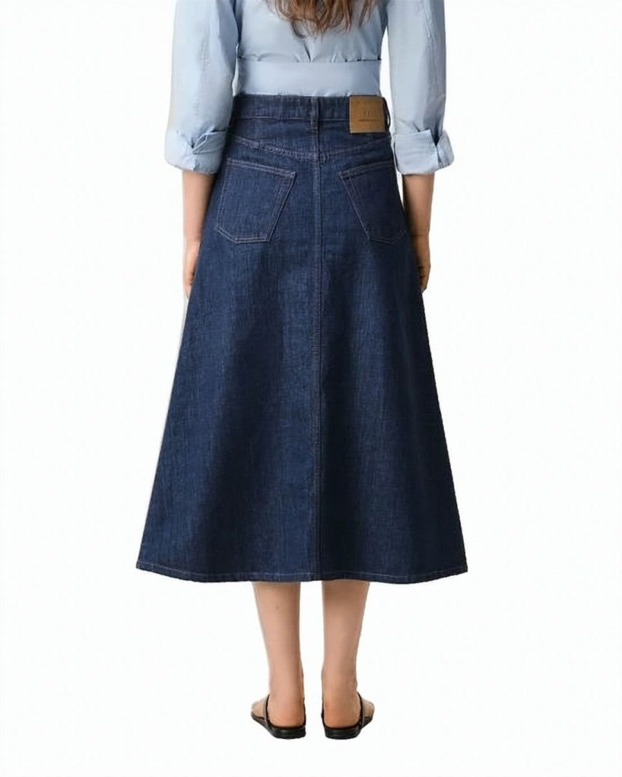 Ami Paris A-Line Denim Long Skirt With High Waist