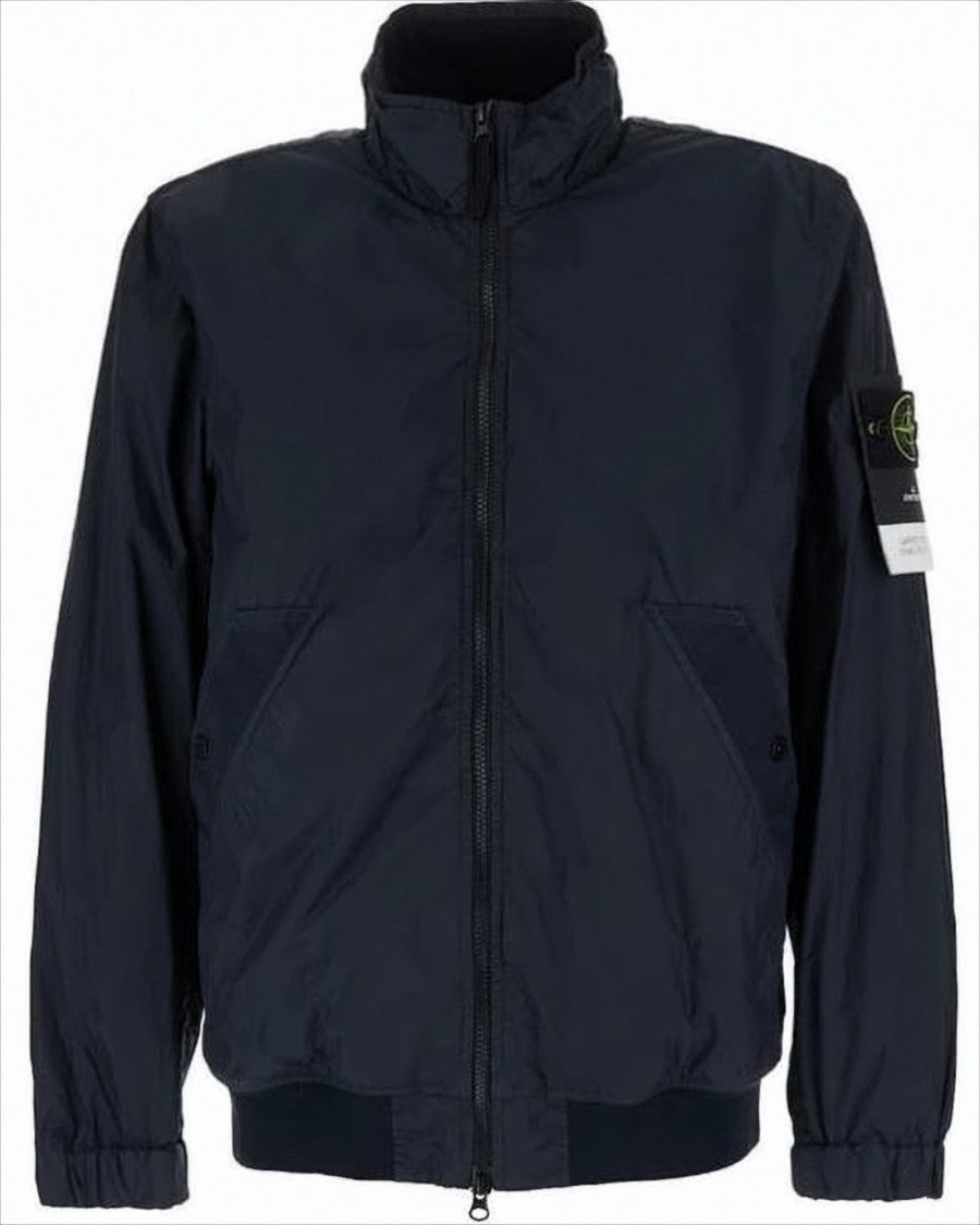 Stone Island Lightweight Blue Nylon Jacket With High Collar