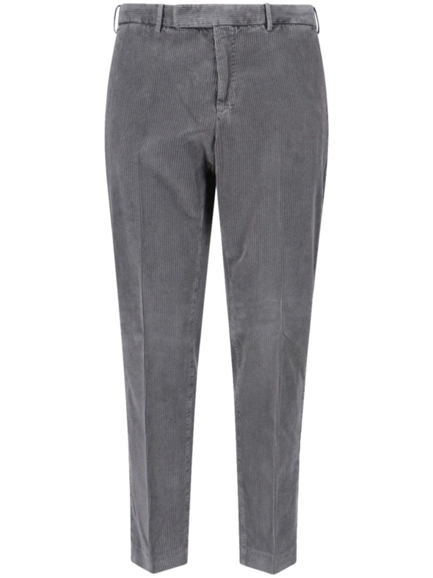 Pt Torino Tailored Grey Corduroy Trousers With Mid-Rise Fit