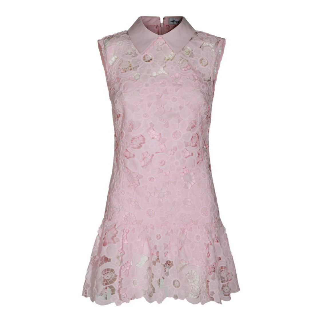 Self-Portrait Scalloped Hem Lace Mini Dress With Structured Collar