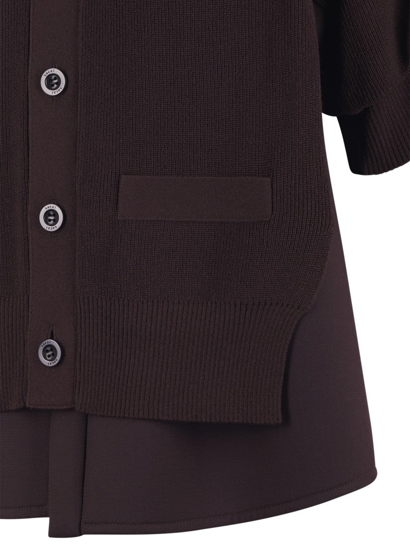 Sacai Mixed Knit Cardigan With Classic Collar