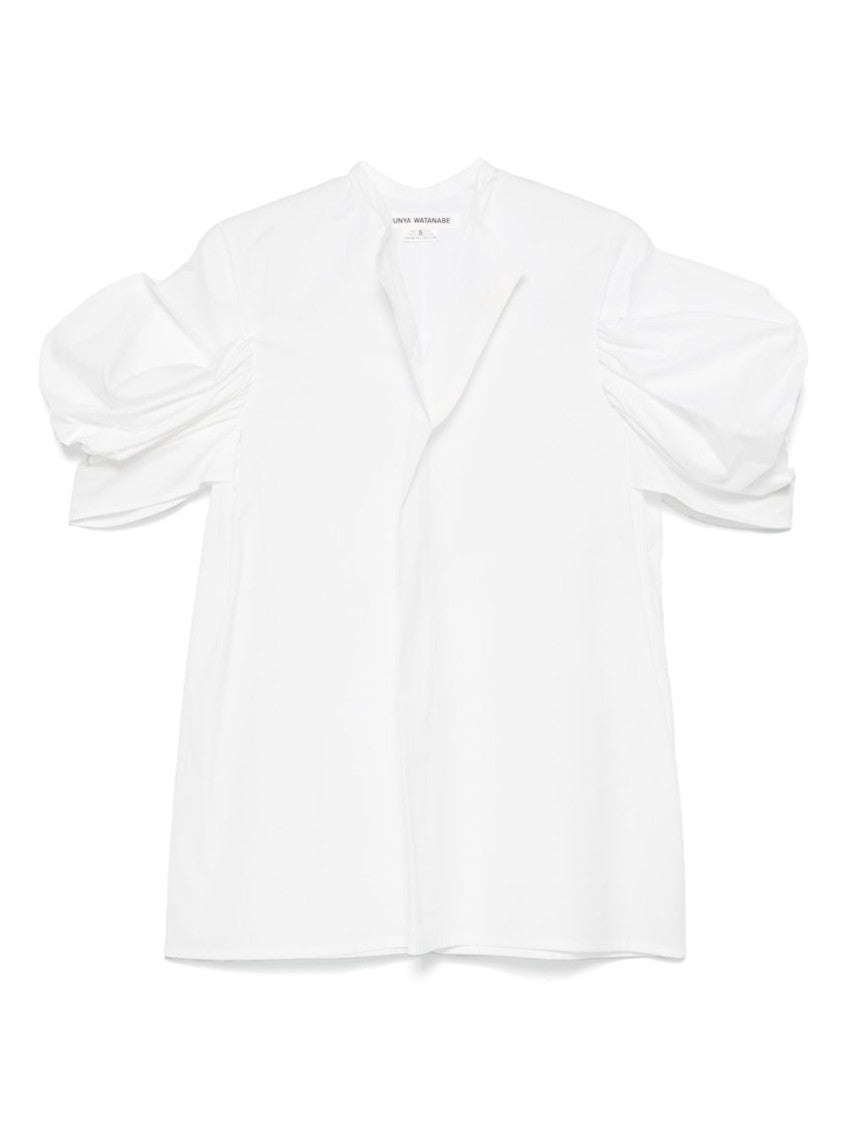 Junya Watanabe White Cotton Top With Pleated Balloon Sleeves