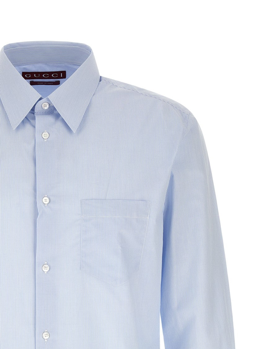 Gucci Thin Striped Cotton Shirt With Nastro Web Detail
