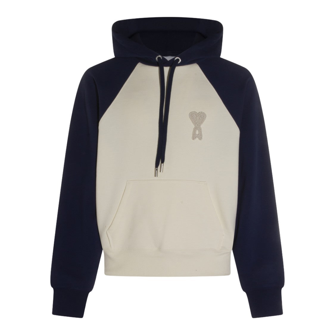 Ami Paris Two-Tone Hoodie With Textured Heart Emblem