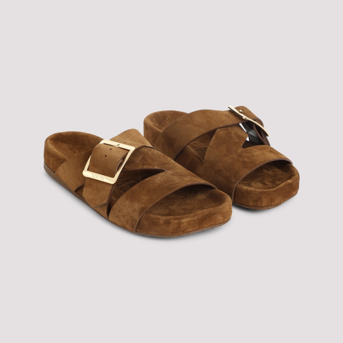 Loewe Ease Bucle Slide Brown Suede Leather Sandals