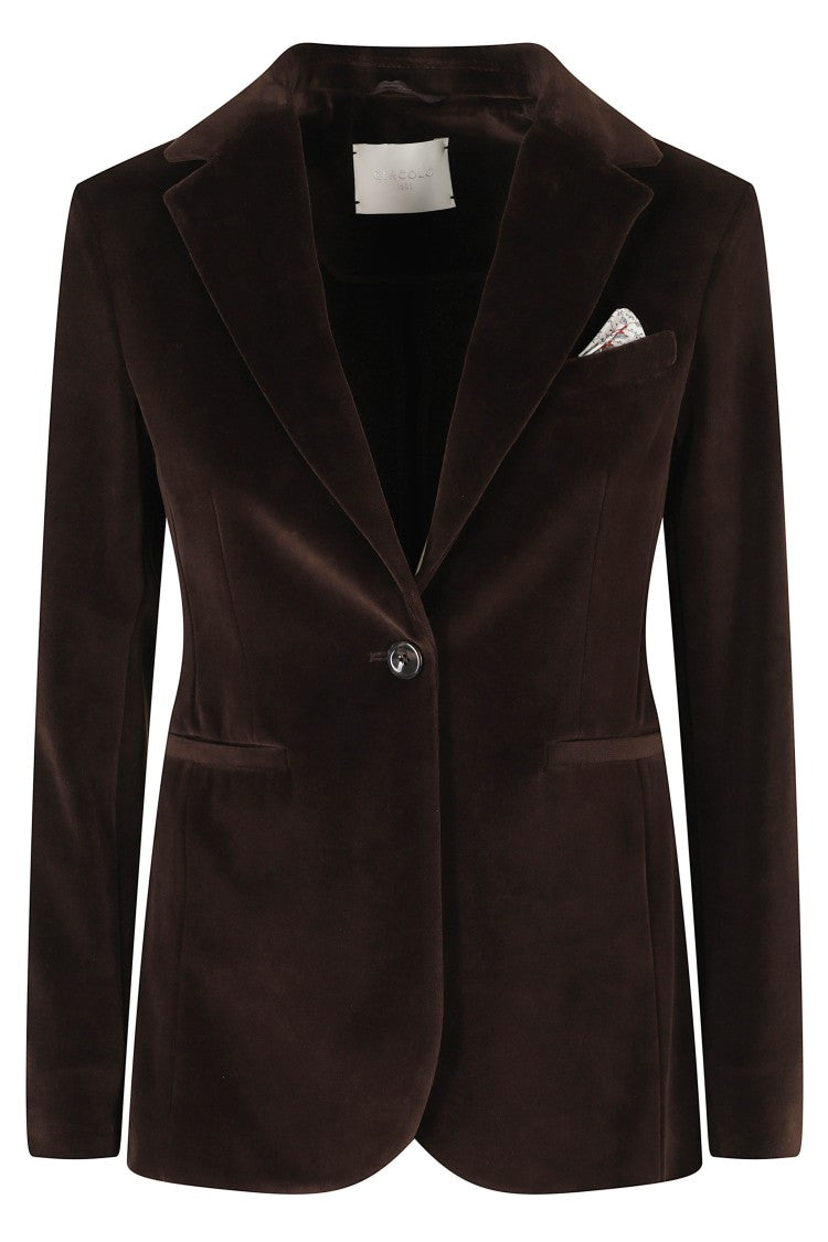 Circolo 1901 Brown Slim Single-Breasted Velvet Welt Pocket Jacket