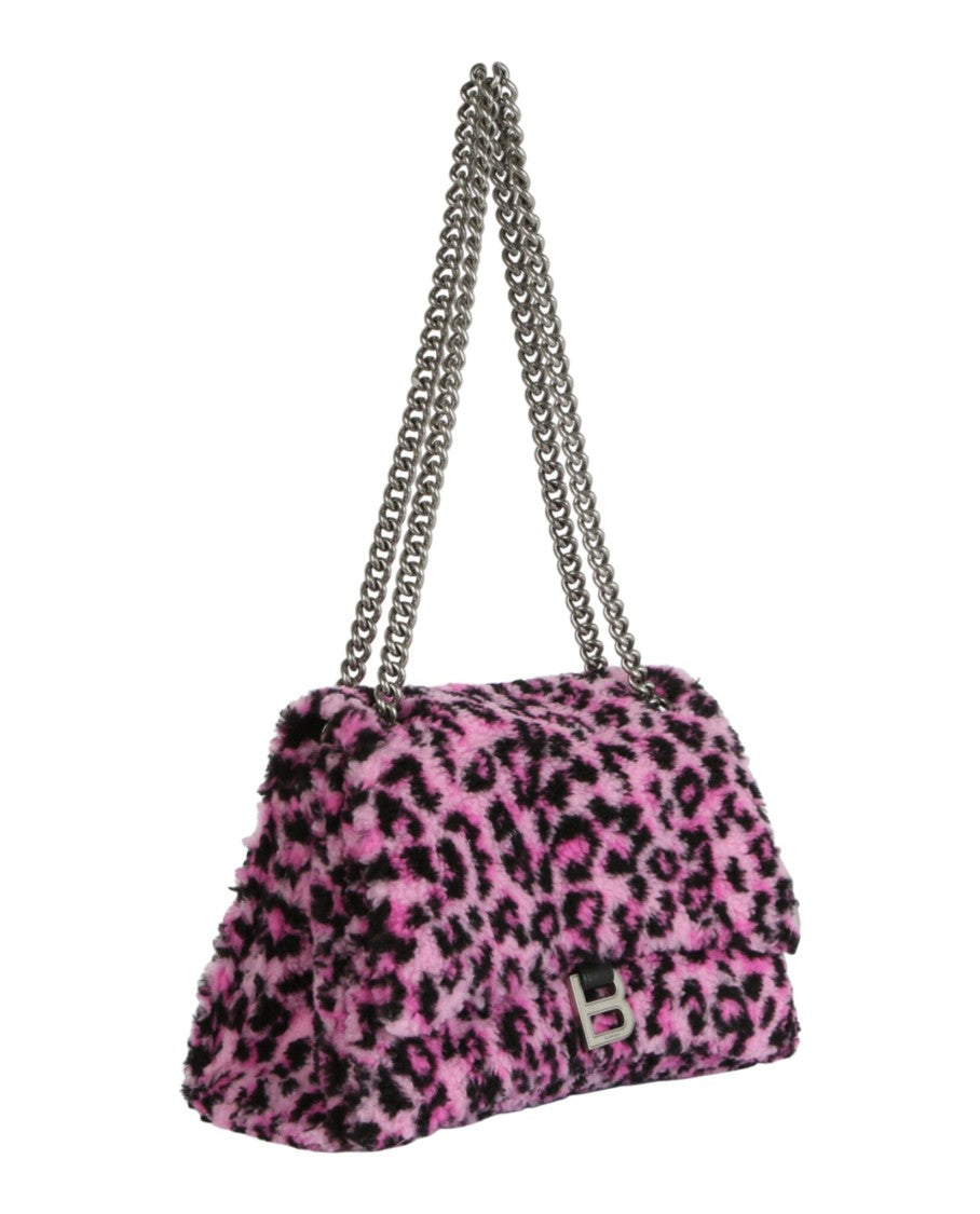 Balenciaga Medium Shearling Chain Bag With Leopard Print Design