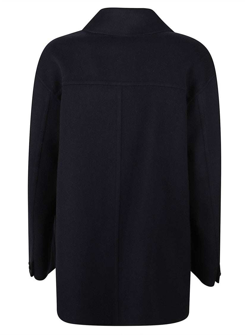 Max Mara Boxy Black Short Coat With Classic Collar And Button-Down Front