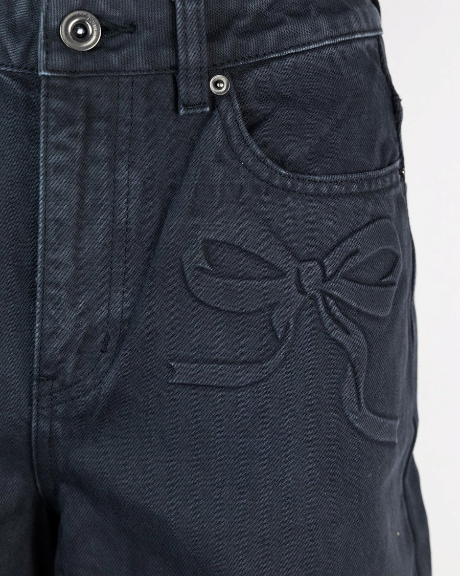 Self-Portrait Grey Denim Jeans With Bow Pattern