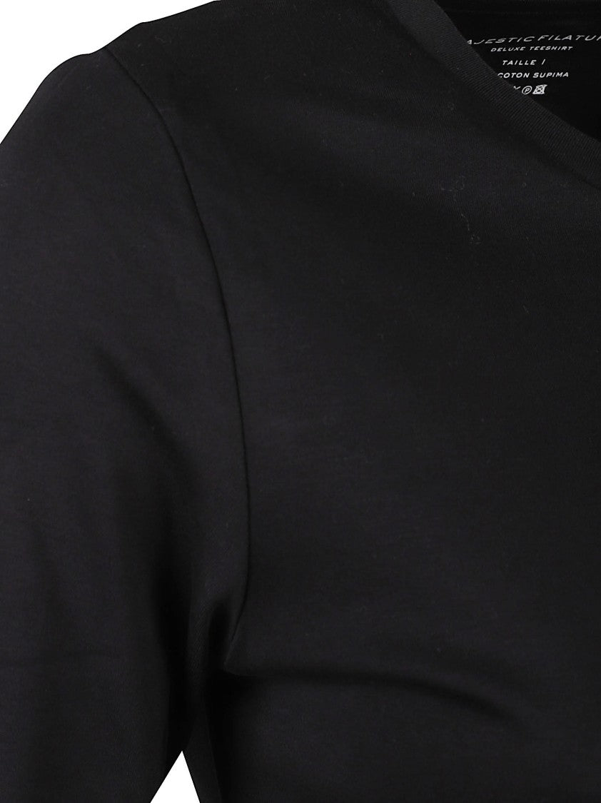 Majestic Filatures Fitted Black Long-Sleeve Top With Round Neckline