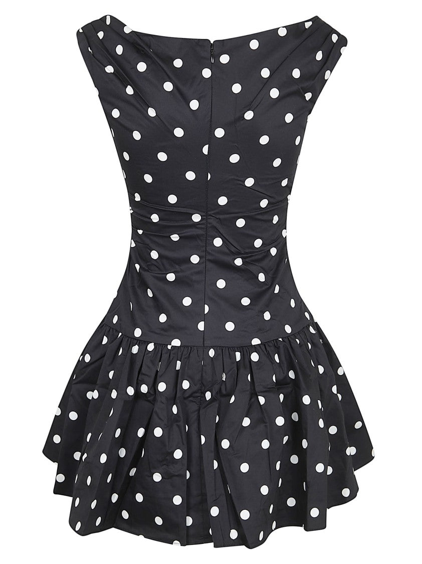 Self-Portrait Off-The-Shoulder Black Polka Dot Mini Dress With Flared Skirt