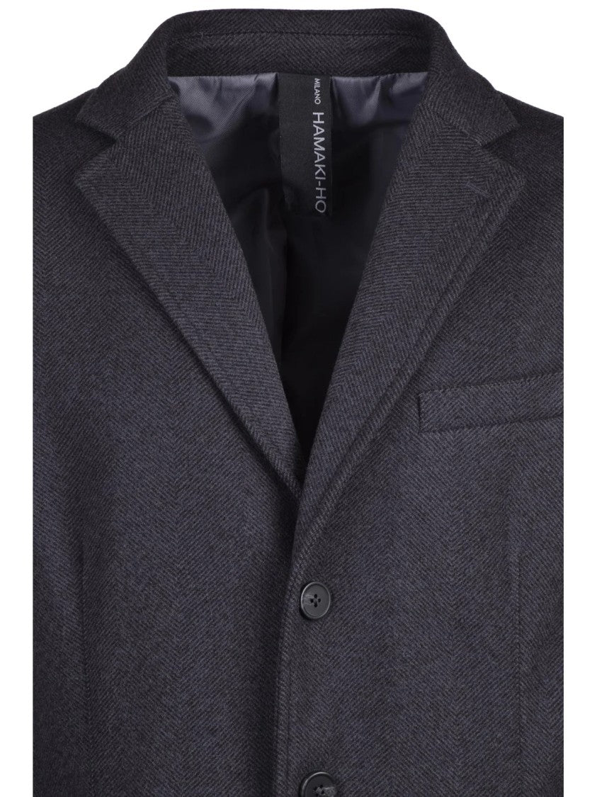 Hamaki-Ho Grey Hamaki-Ho Polyester Lined Coat With Classic Tailored Design