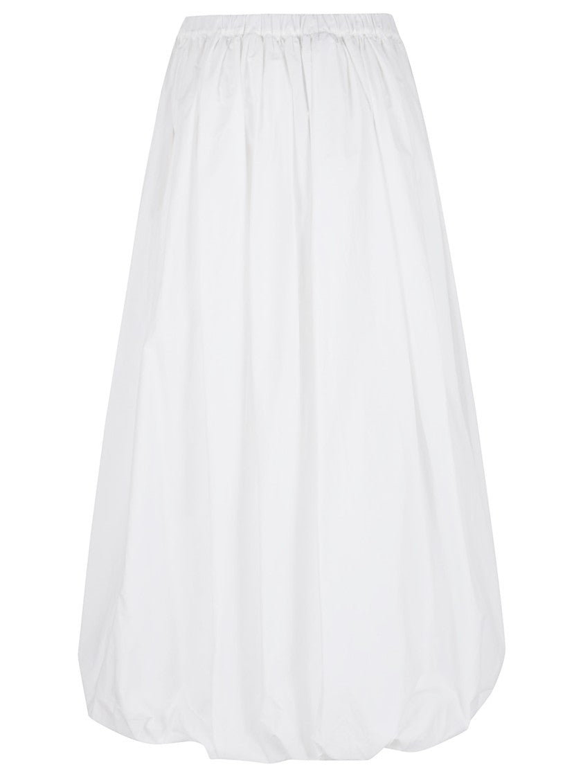 Pinko Voluminous White Cotton Skirt With Gathered Waist