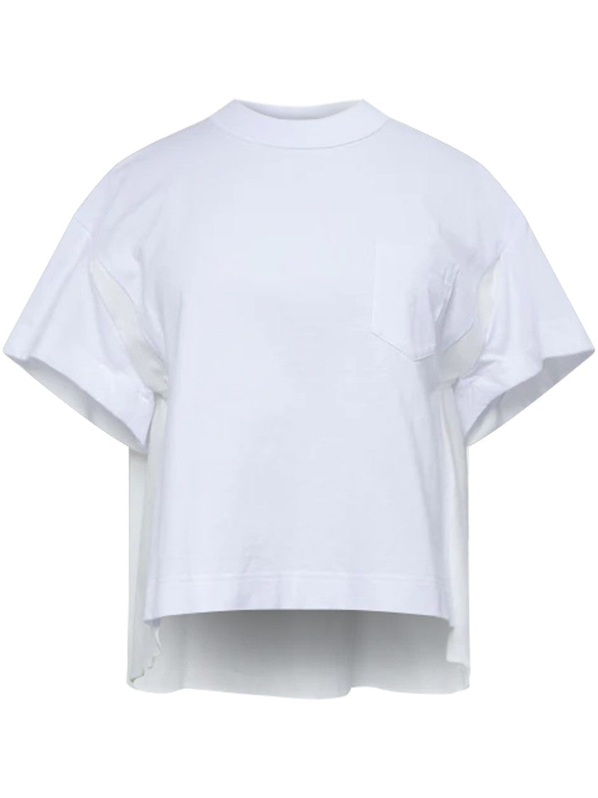 Sacai Cropped Boxy Denim And Cotton Jersey T-Shirt