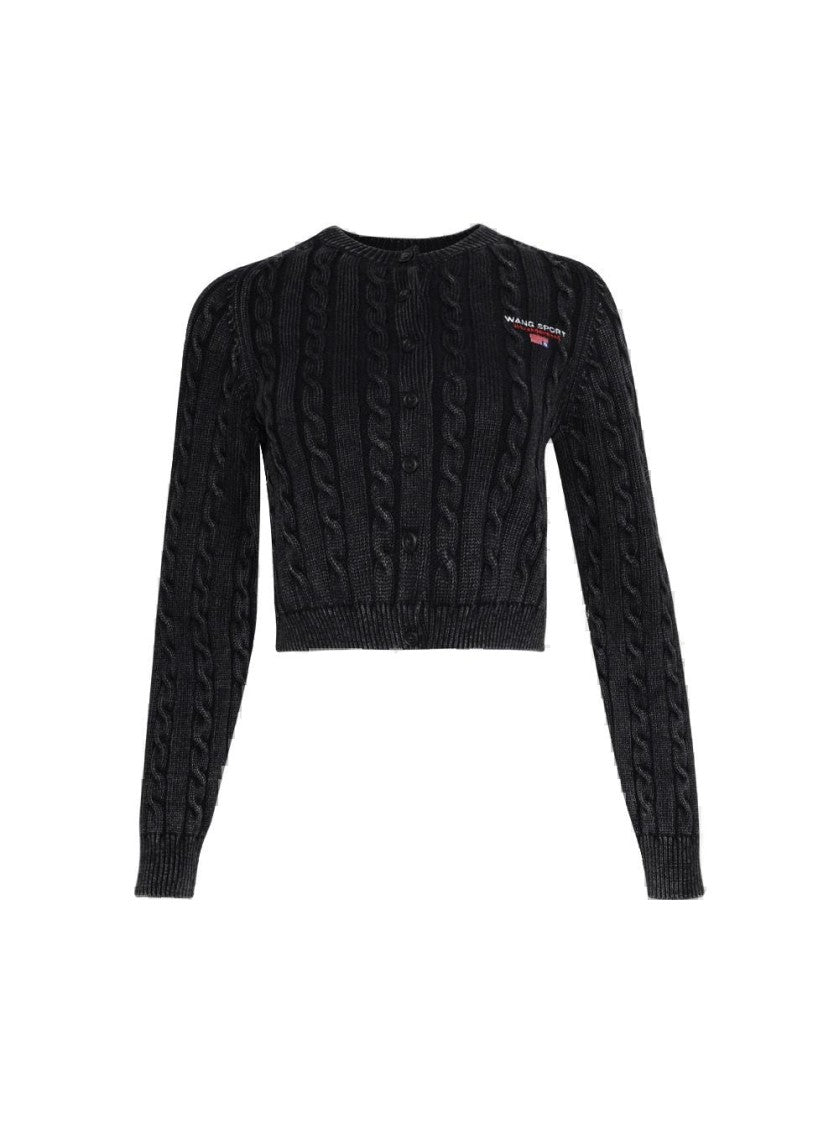 T By Alexander Wang Cropped Crewneck Cardigan - Washed Black