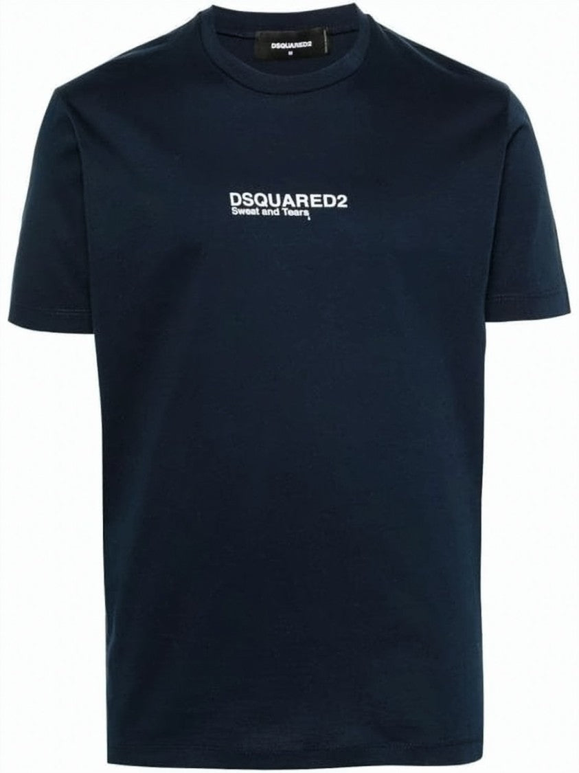 Dsquared2 Simple Blue Crew Neck T-Shirt With Centered Logo