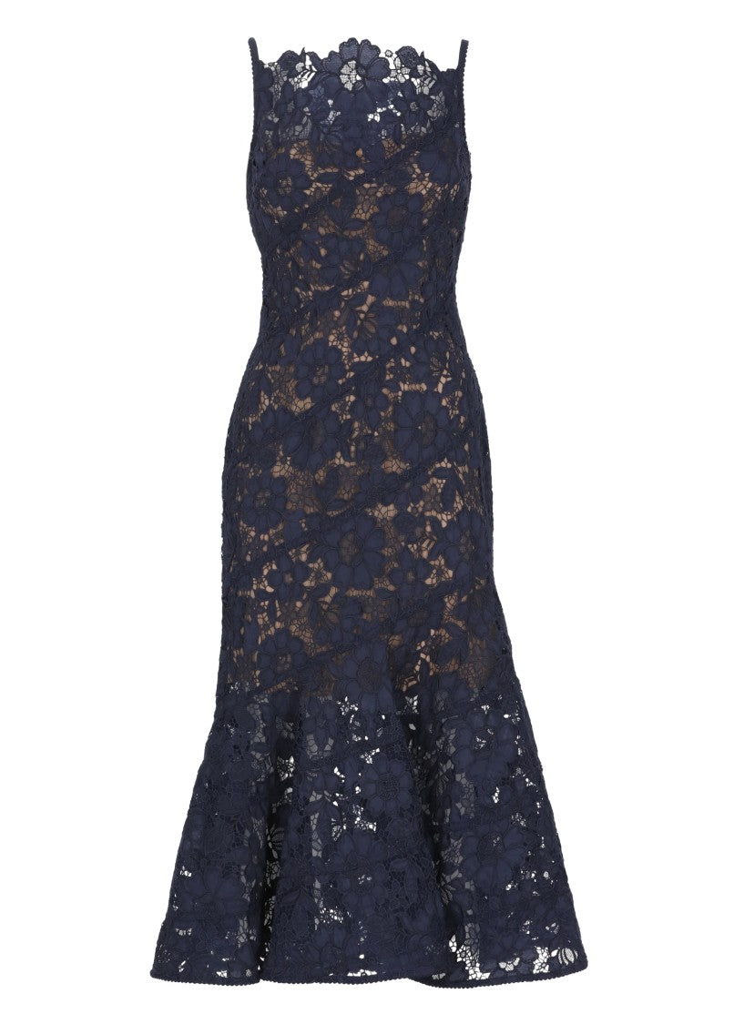 Self-Portrait Floral Lace Mermaid Dress With Nude Slip And Hidden Closure