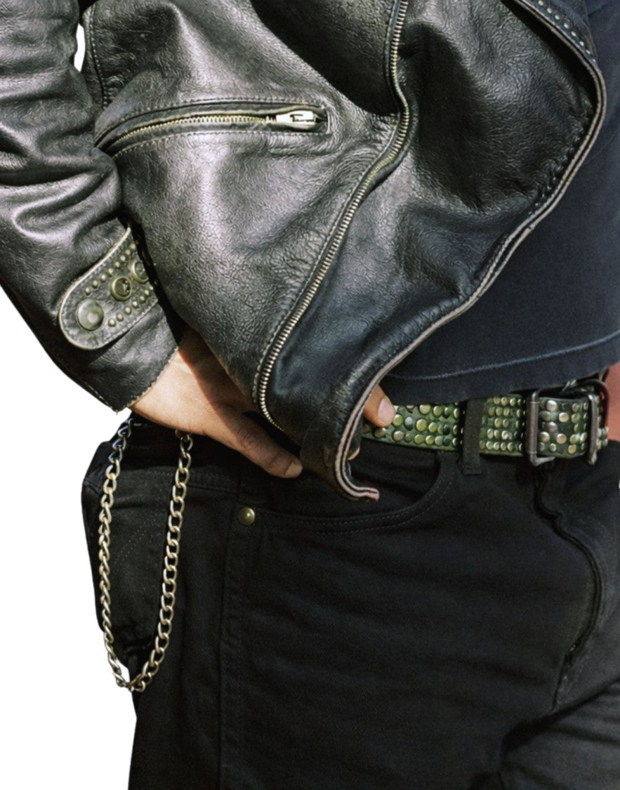 Htc 5.000 Studs Color Belt Olive Leather Studded Belt