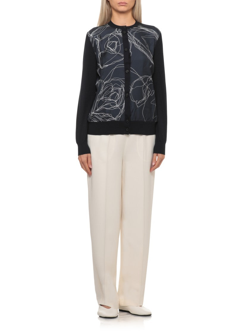 Fabiana Filippi Round Neck Cardigan With Silk Pattern And Ribbed Trims