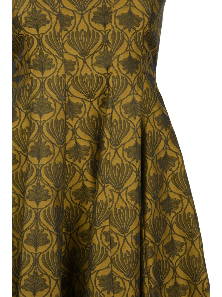 Max Mara A-Line Floral Print Dress With Deep V-Neckline And Functional Pockets