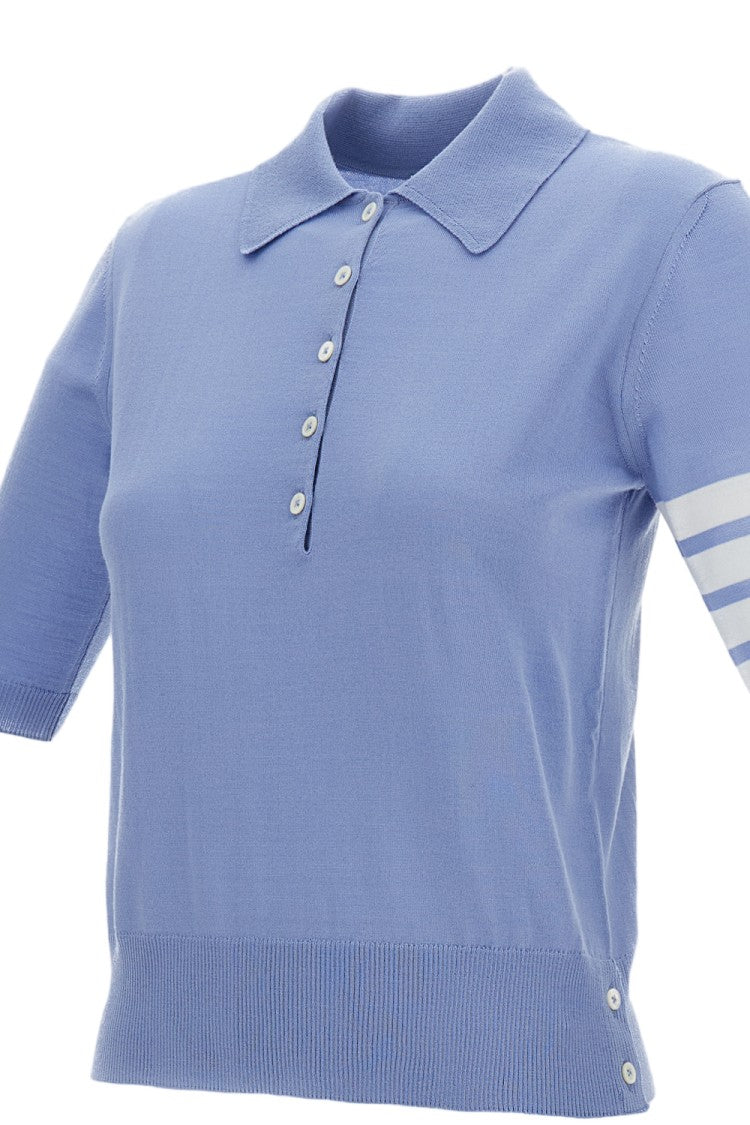Thom Browne Relaxed Fit Polo W/ 4 Bar In Fine Merino Wool