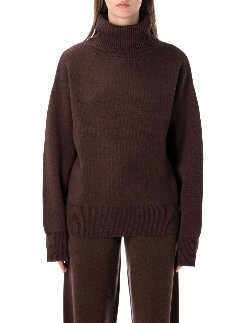 Rhea Boxy Brown Ribbed Turtleneck Sweater