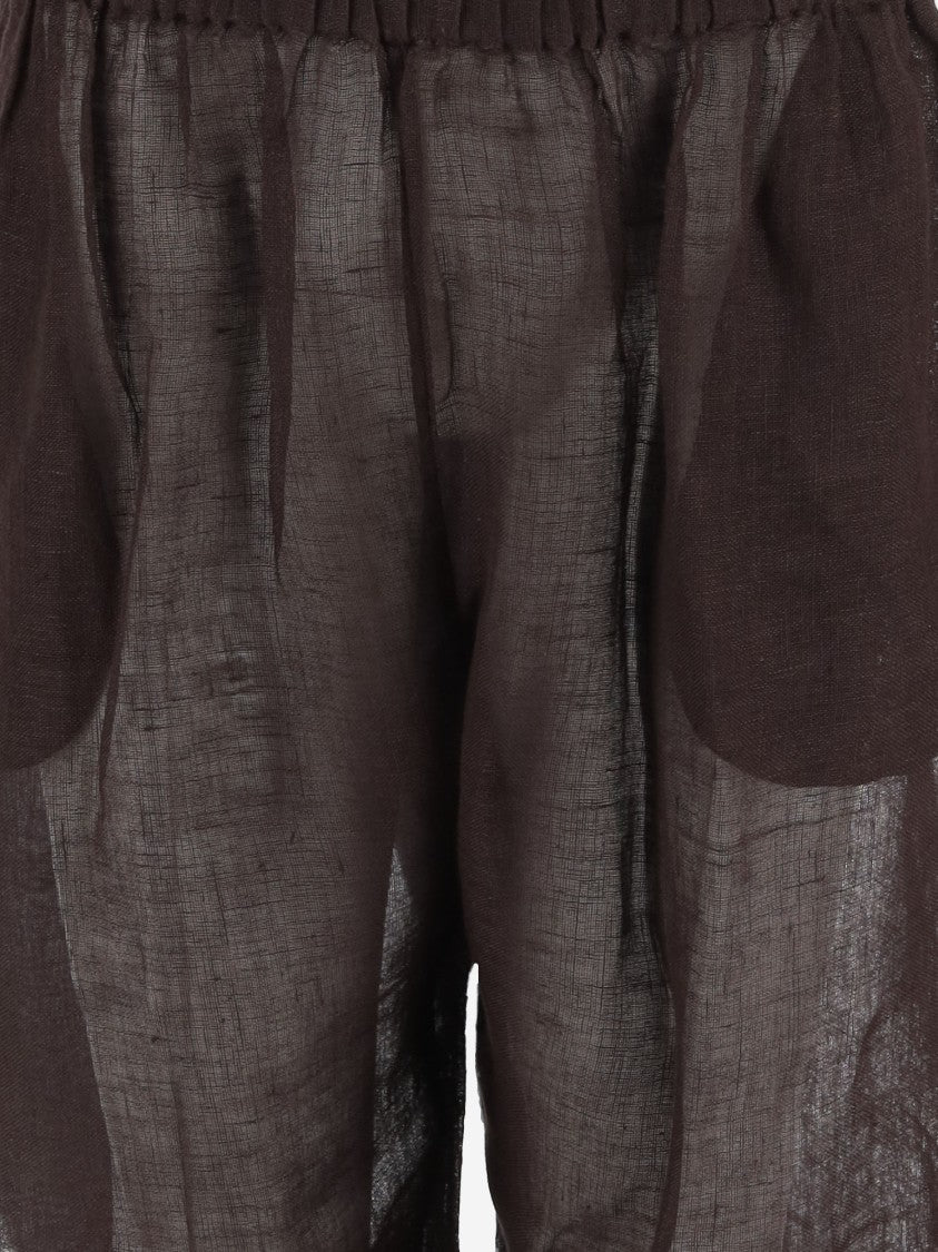 Tory Burch Wide-Leg Linen Trousers With Horizontal Stripe Detail