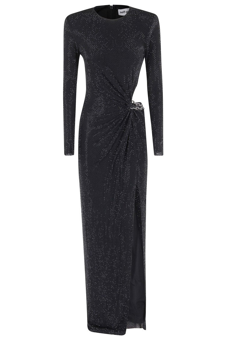 Self-Portrait Black Rhinestone Embellished Maxi Dress