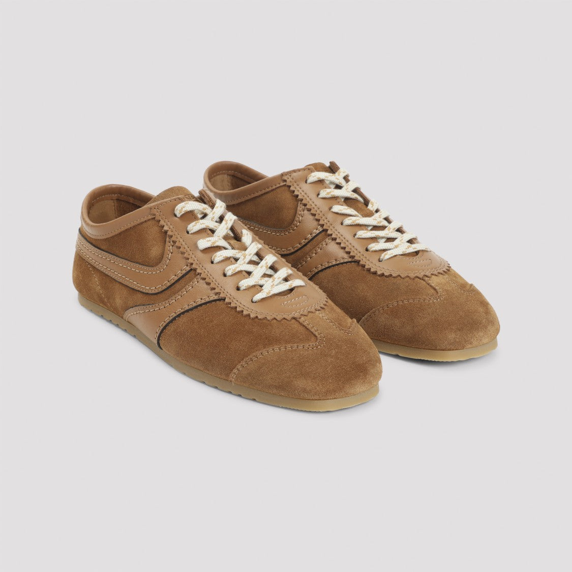 Dries Van Noten Low-Profile Brown Suede Sneakers With Textured Panels