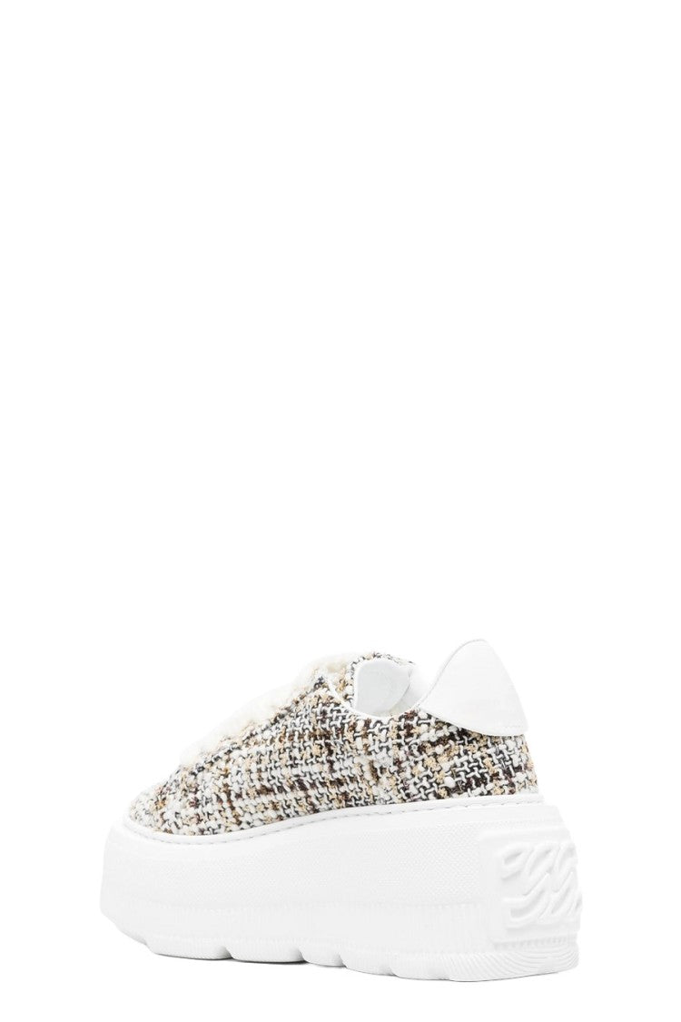 Casadei Beige Tweed-Effect Lace-Up Platform Sneakers