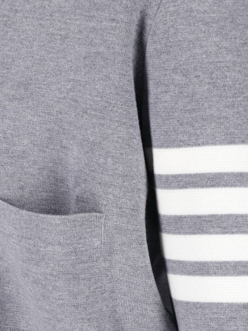 Thom Browne V-Neck Grey Cardigan Sweater With Button-Down Front And Signature Stripes
