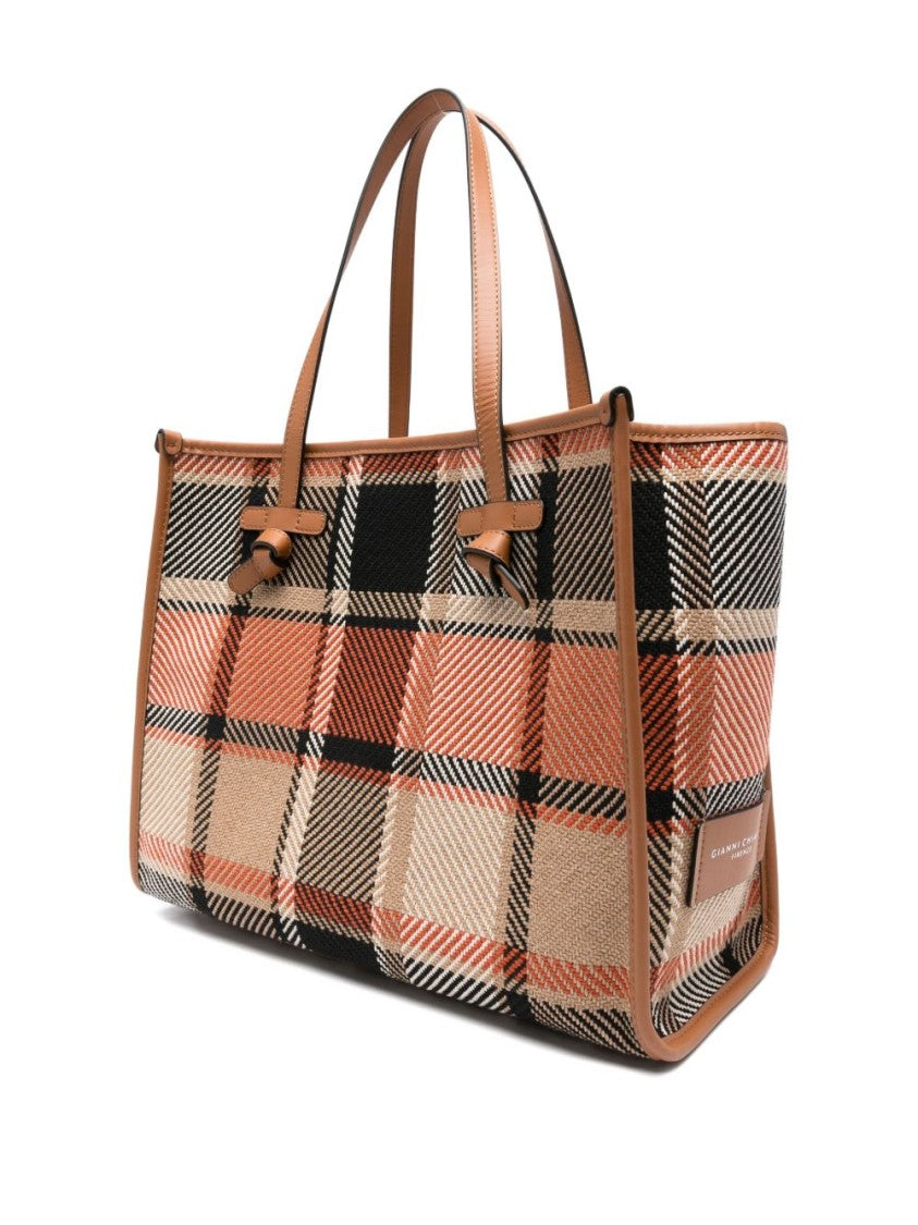 Gianni Chiarini Plaid Shopper Bag With Leather Trim
