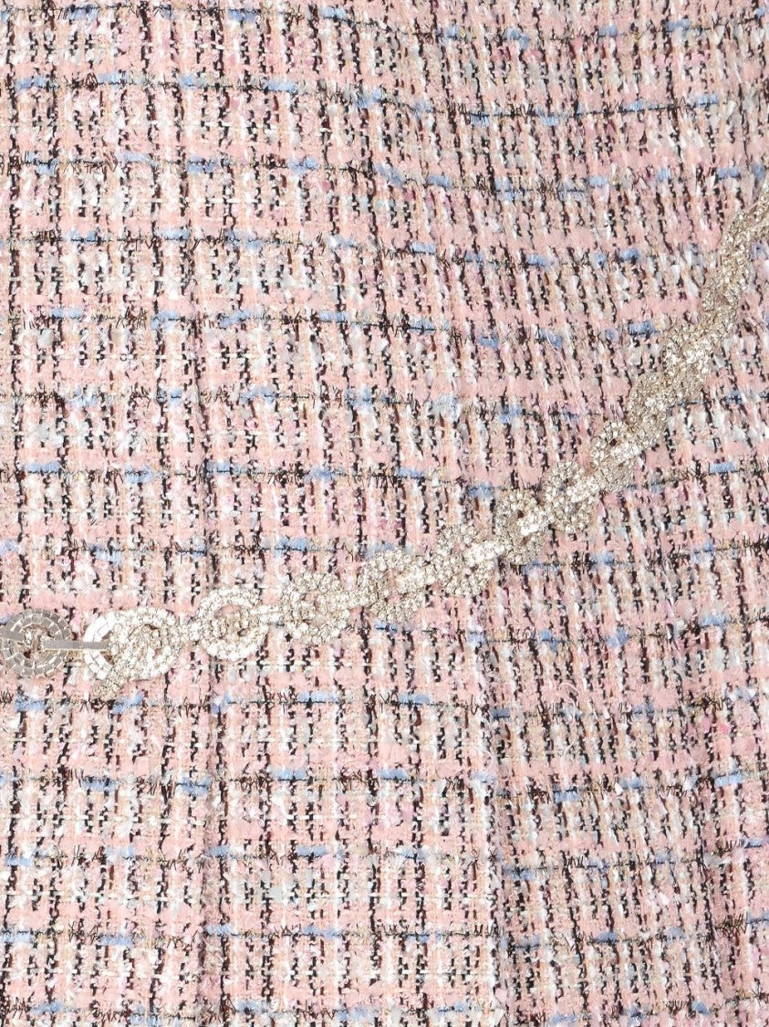 Self-Portrait Pink Boucle Crystal Belt Mini Skirt