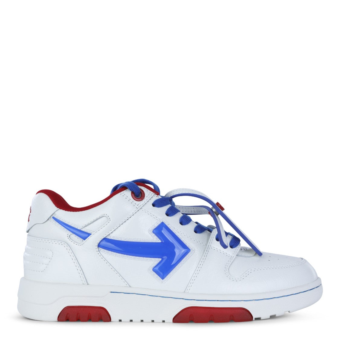 Off-White Low-Top Leather Sneakers With Bold Blue Arrow Motifs