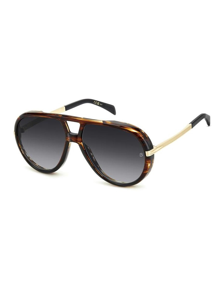 David Beckham Brown Acetate Aviator Sunglasses With Gold Accents