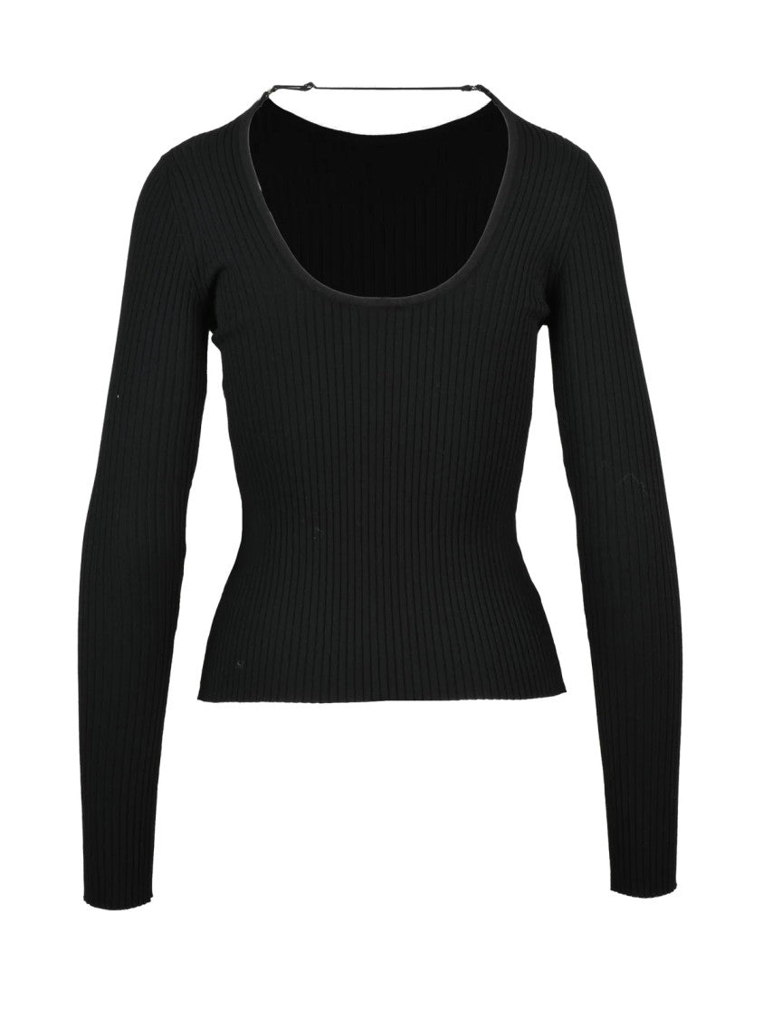 Courrèges Fitted Long-Sleeve Ribbed Top With Subtle Back Strap