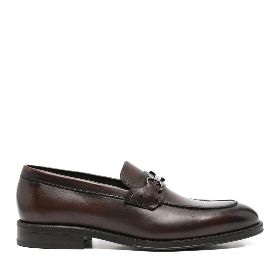 John Harrison Brown Leather Polished Metal Bit Loafers