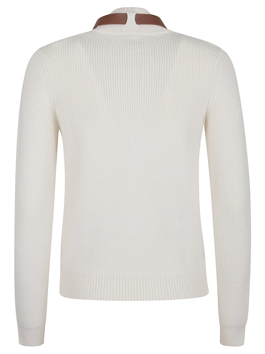 Elisabetta Franchi Wool Blend Sweater With Stand-Up Collar And Gold-Tone Detail
