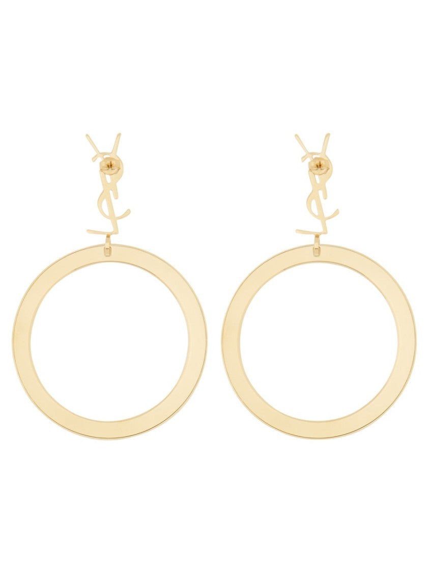 Saint Laurent Cassandre Pendant Gold Hoop Earrings