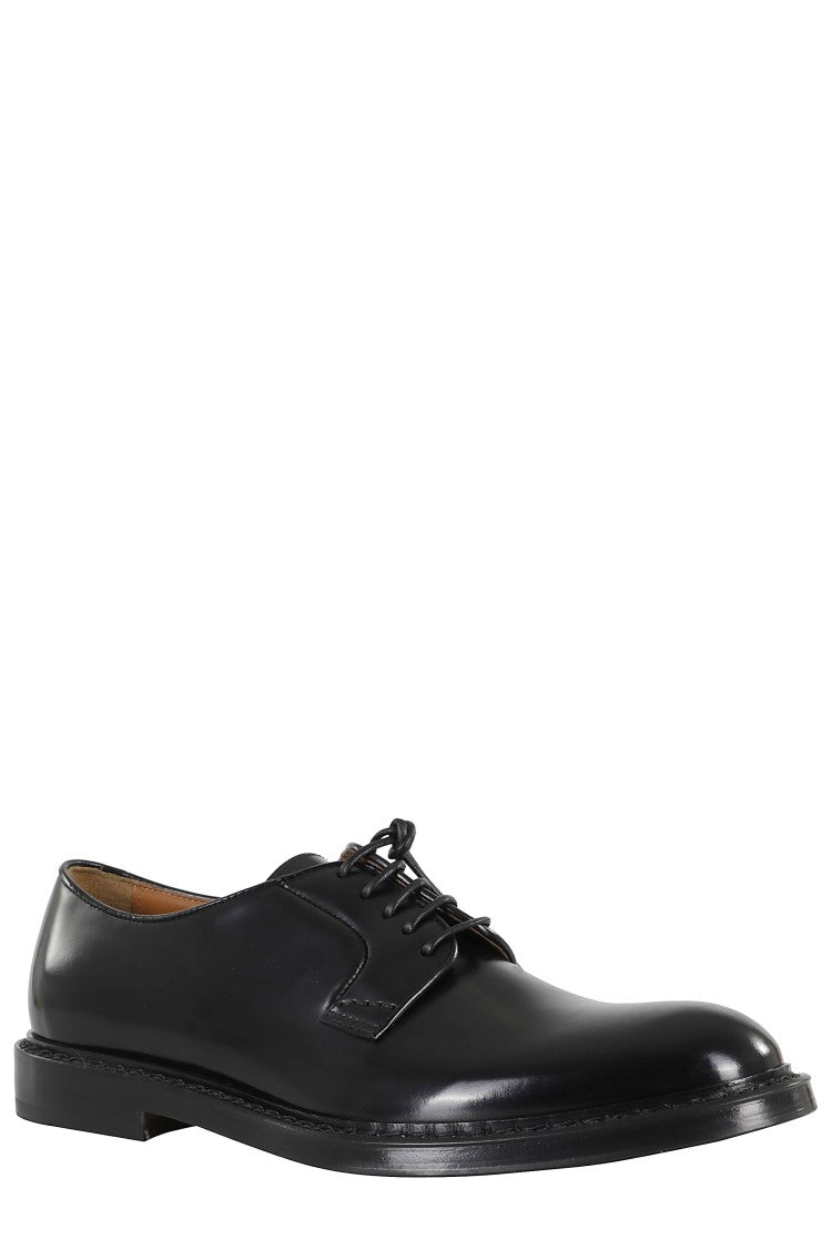 Doucal's Black Almond-Toe Leather Derby Loafers