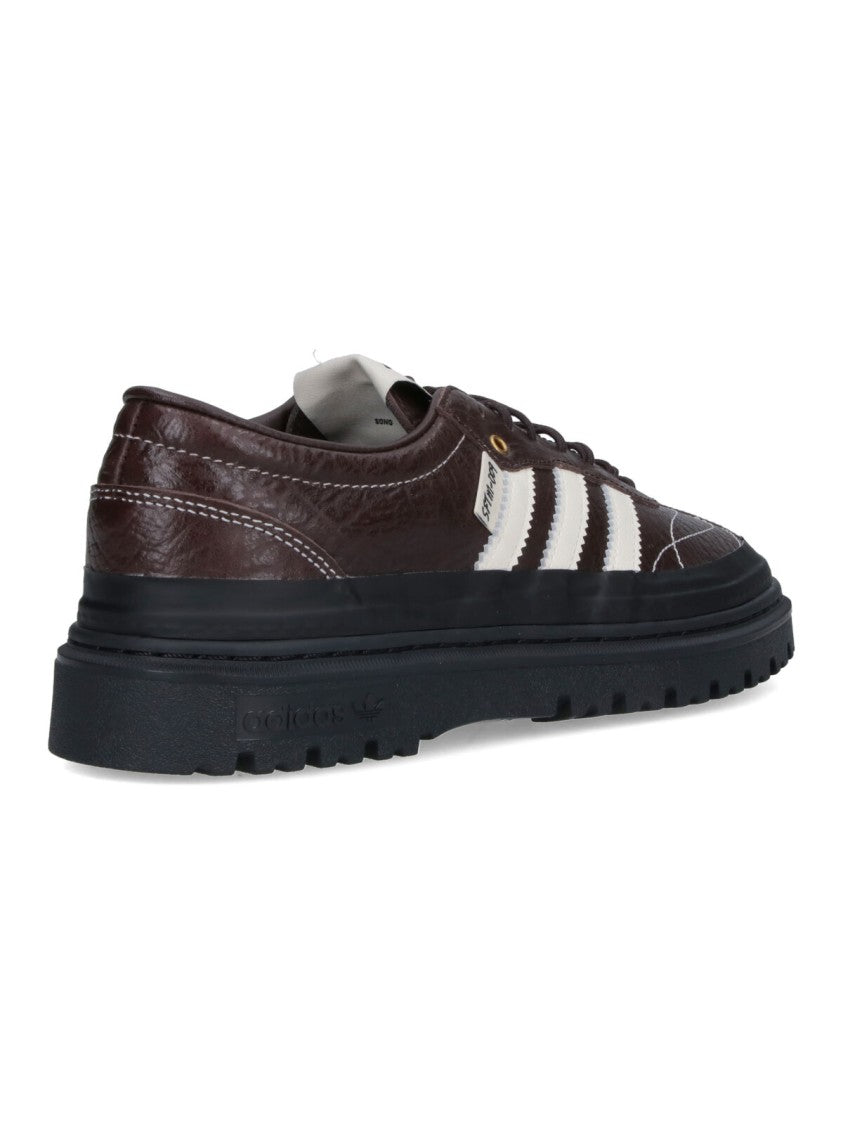 Adidas Textured Brown Leather Sneakers With Signature Three Stripes