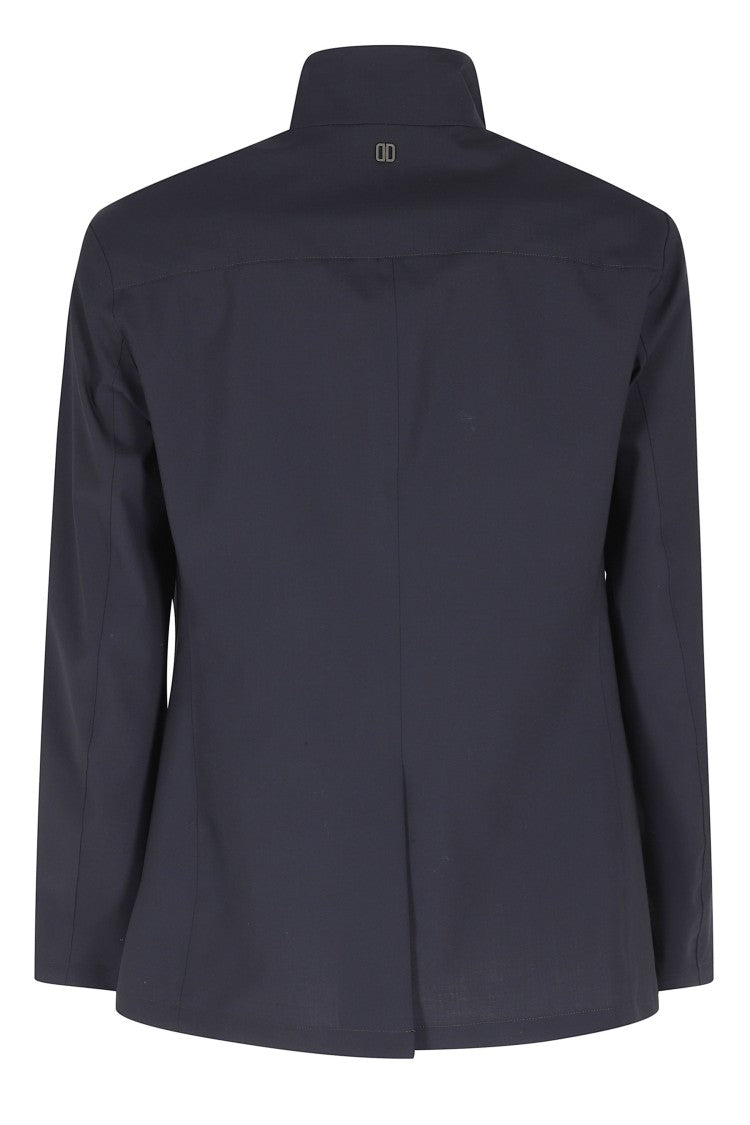 Duno Blue Solus Zevio High Collar Side Slit Wool-Blend Coat