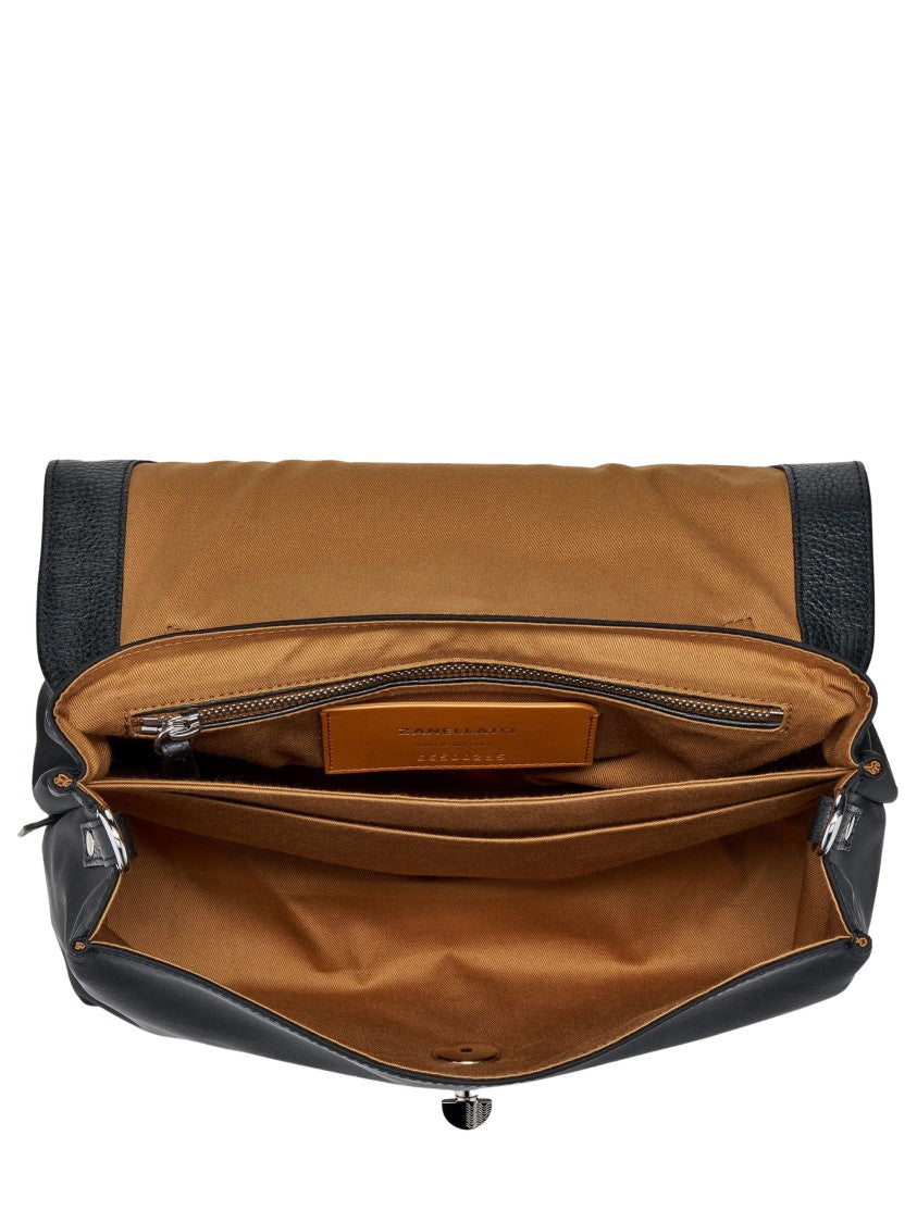 Zanellato Black Silver Turn-Lock Fabric Shoulder Bag