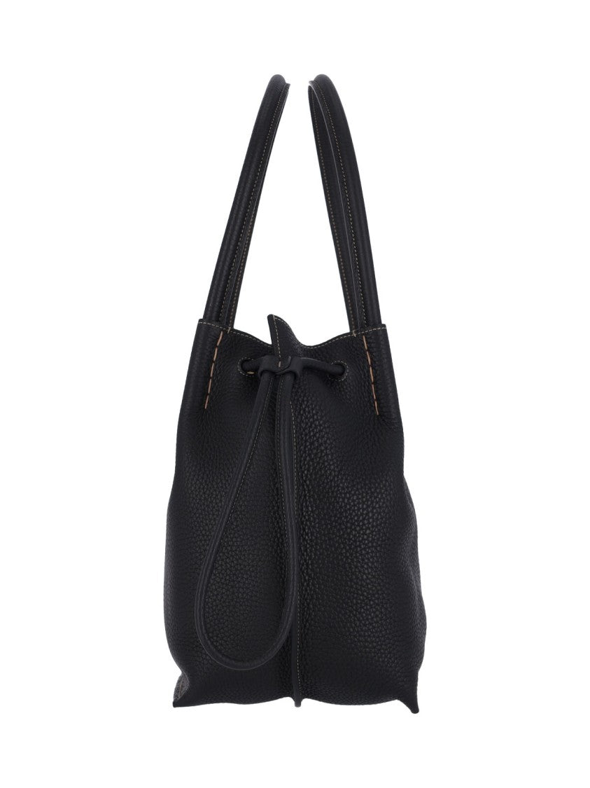 Tod's Structured Black Pebbled Leather Bucket Bag